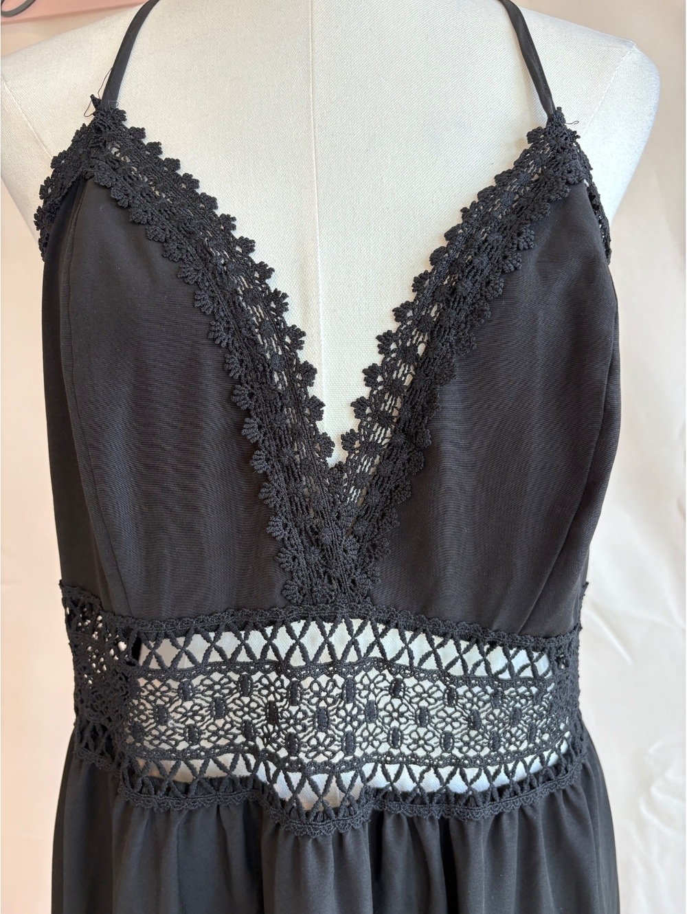 SHEIN Curve Black Lace Trim Maxi Dress Size 1XL